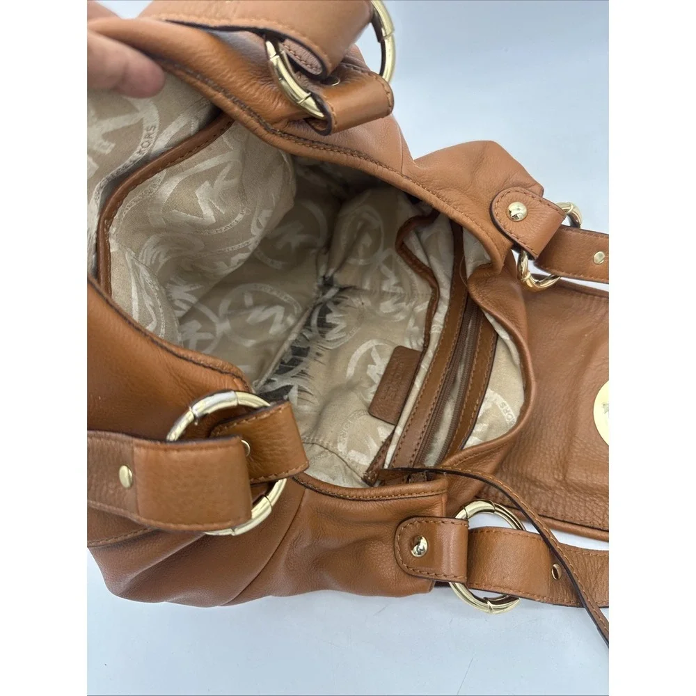 Michael Kors Fulton Leather Hobo Shoulder Bag Pebbled Brown 15x11